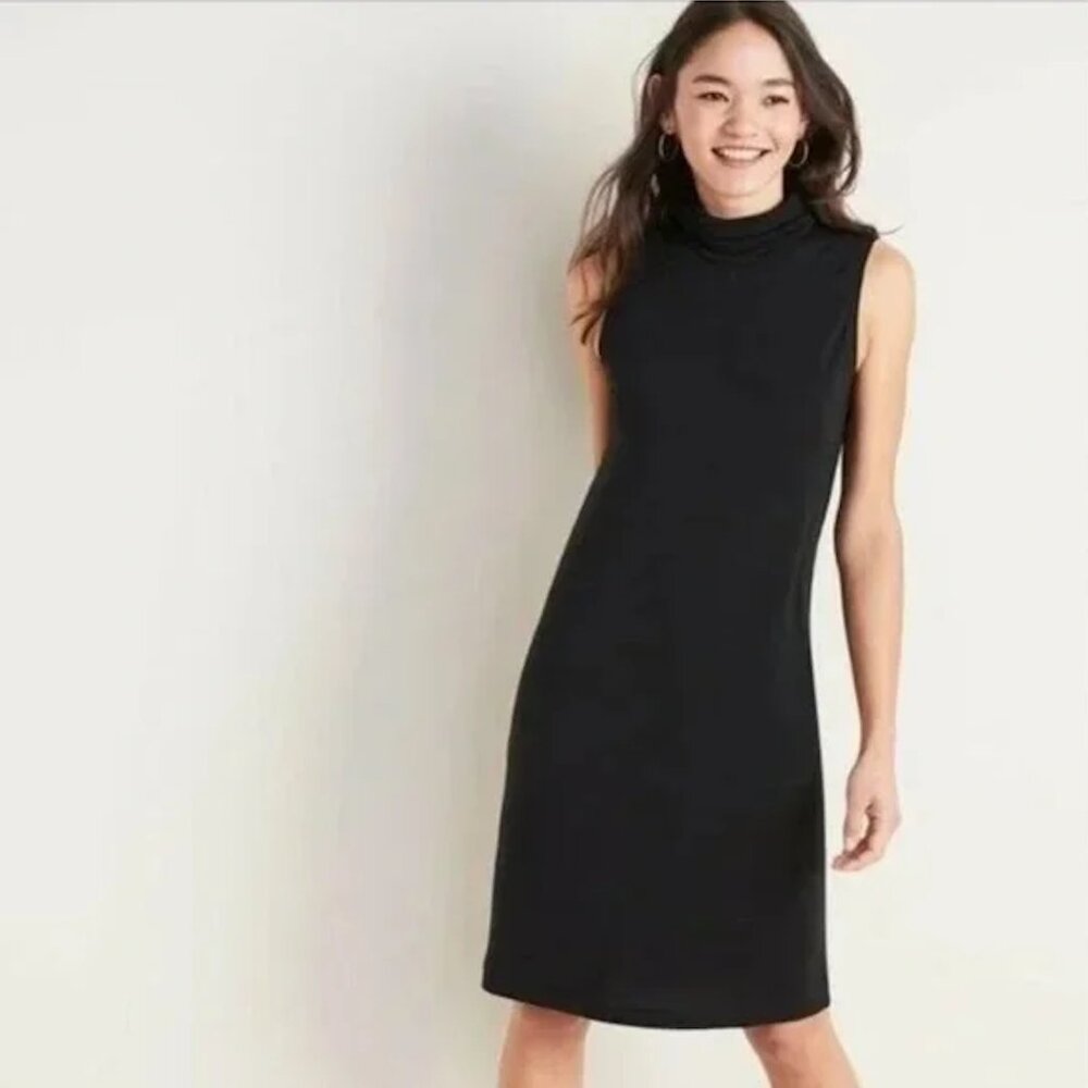 Old Navy sleeveless black ribbed mock neck dress, Size S